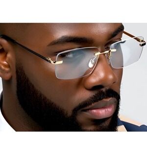 Frameless Glasses Gold Frame Clear Lens‎ Lightweight Fashion Eyeglasses Lentes